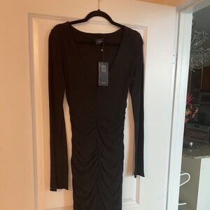 NWT Piazza Sempione black draped midi long sleeves dress size 44 IT